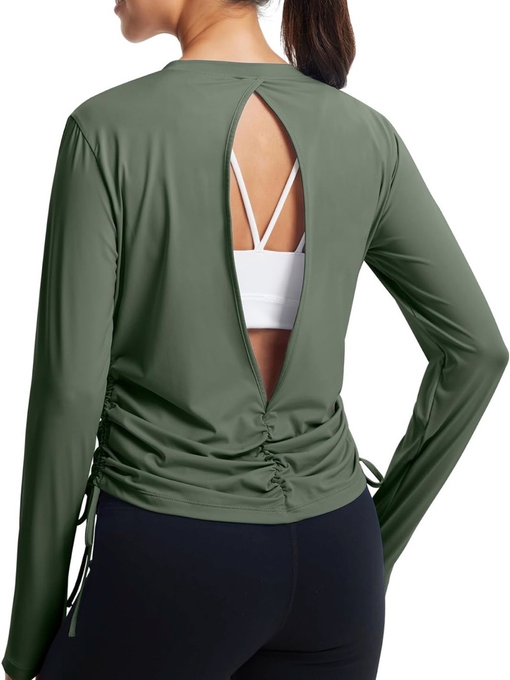 G4Free Open Back Long Sleeve Workout Top UPF 50+ Sage Green M